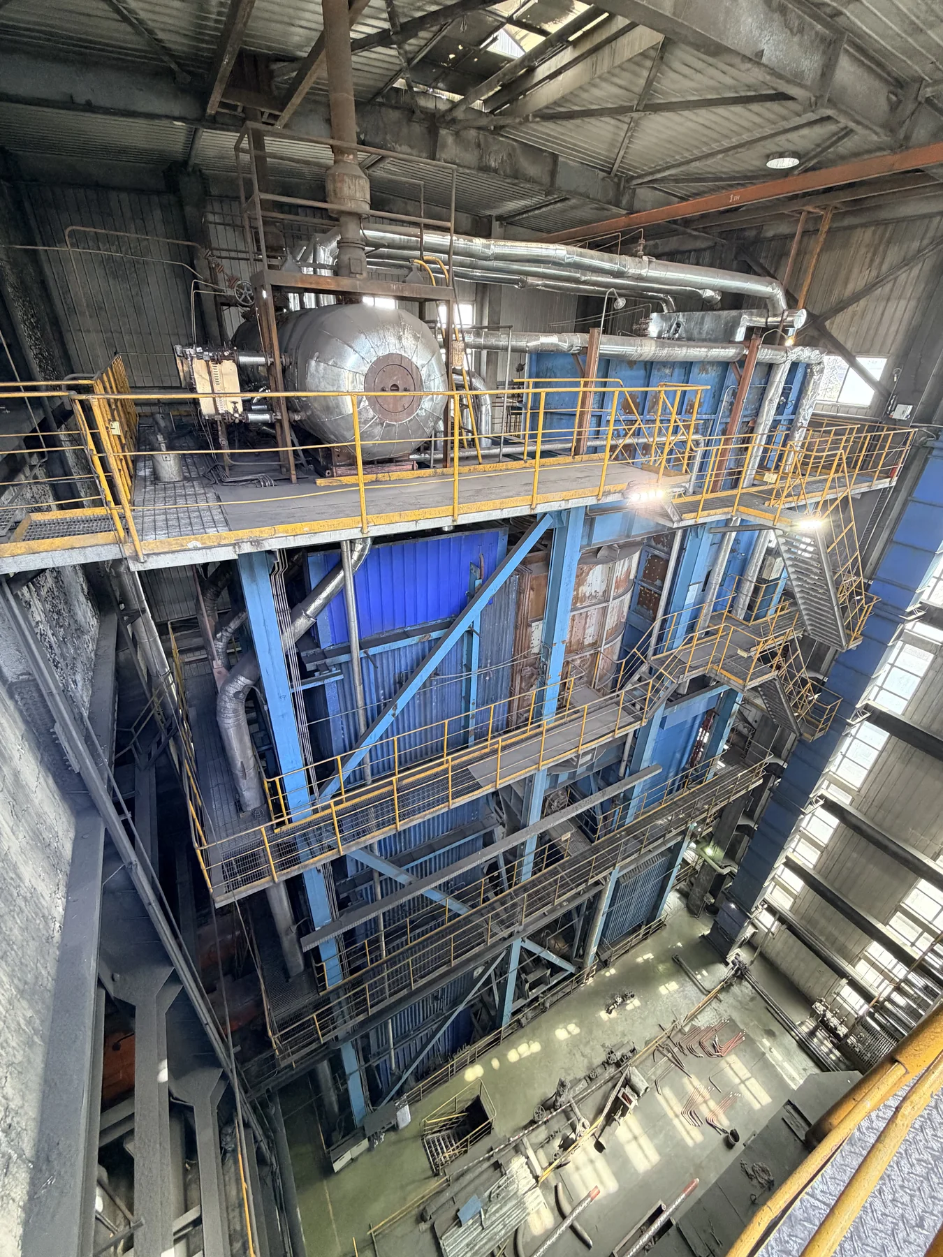Boiler equipment and access platforms inside the Ukhaa Khudag Power Plant